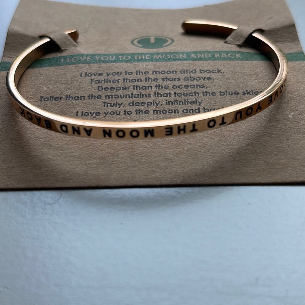 Women’s gold plated stainless “I love you to the moon and back” Mantra bracelet